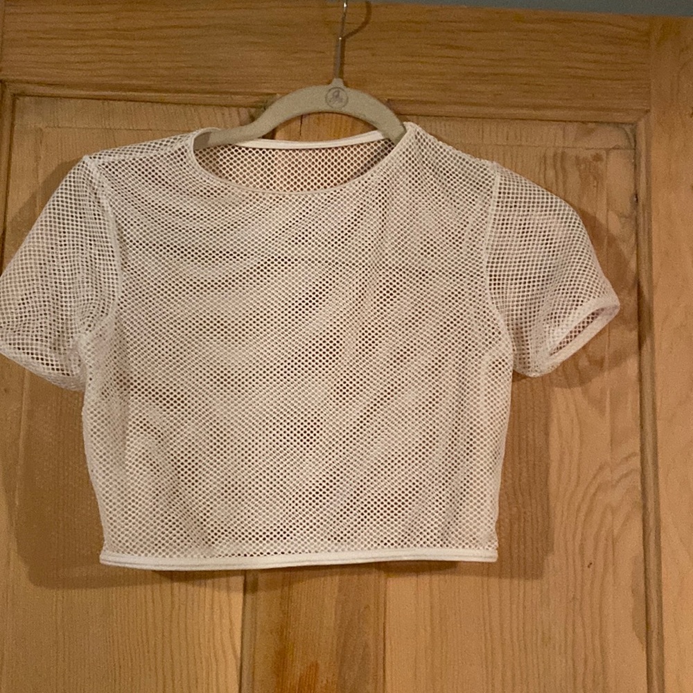 White mesh crop shirt